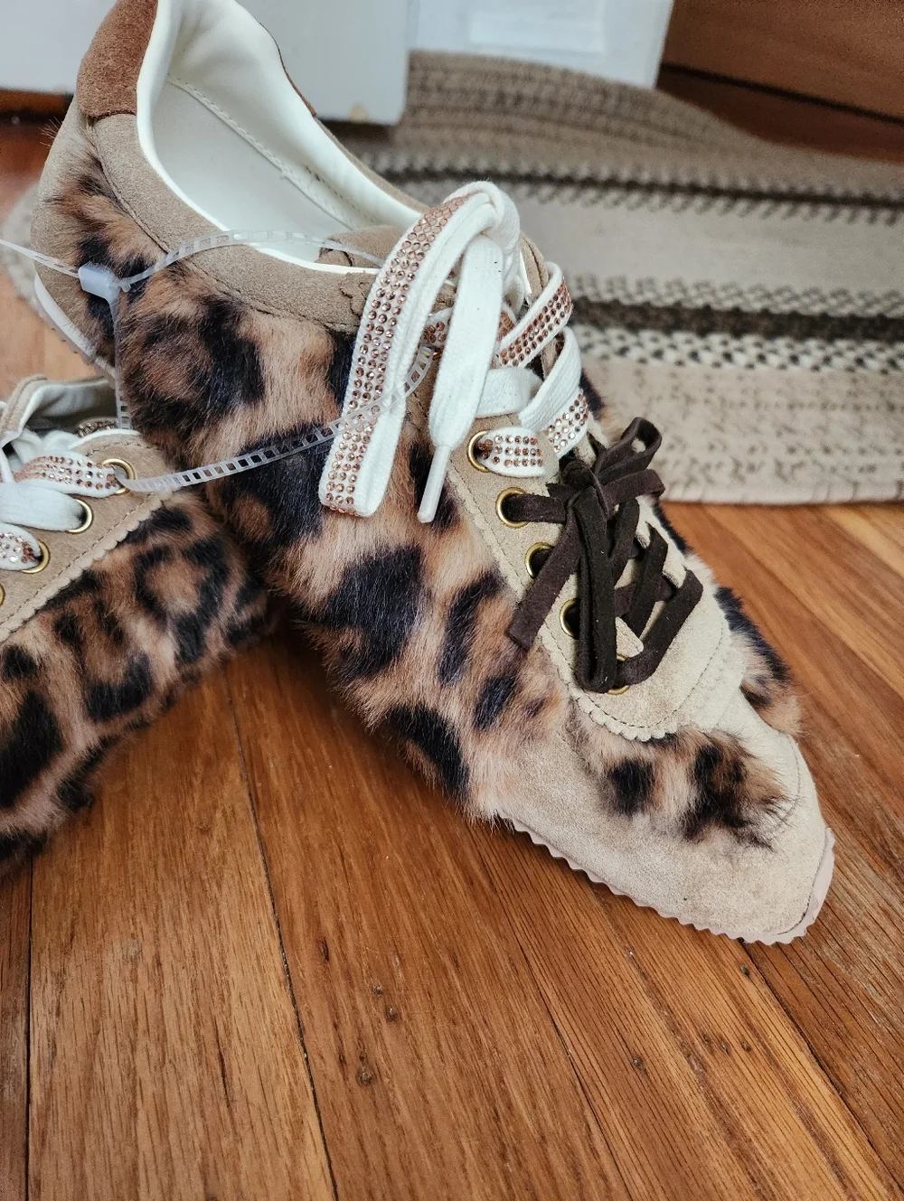 Kurt Geiger Leopard Print Faux Fur Lace-Up Sneakers - Tan